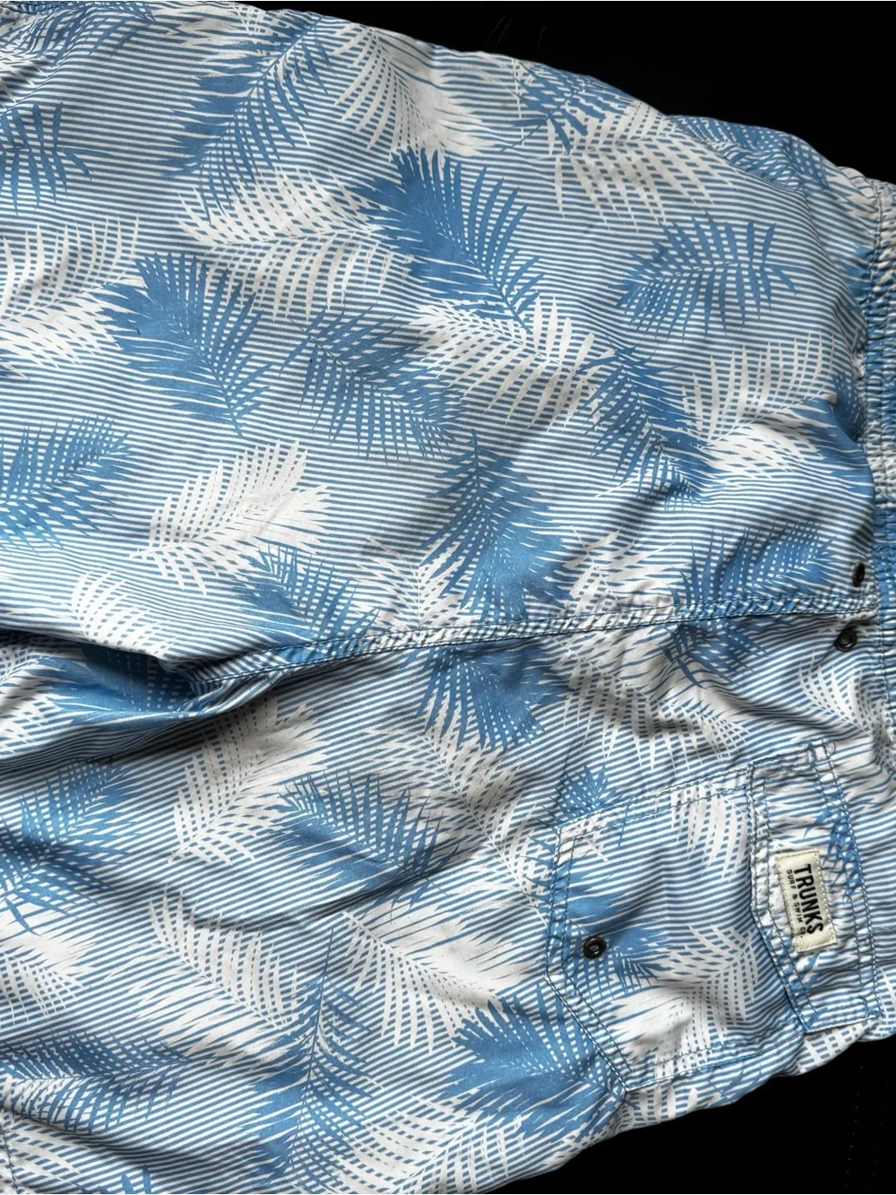 Men's Light Blue Palm Print Swim Trunks
